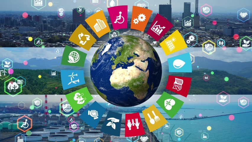 Environmental technology concept. Sustainable development goals. SDGs. Collage movie. | Shutterstock HD Video #1063563934