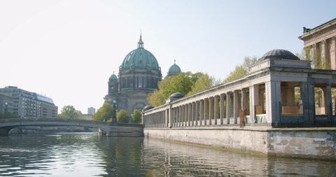 Berlin , Berlin , Germany - 05 02 2020: Morning Scenery of Museum Island with Berlin Cathedral and Old National Gallery