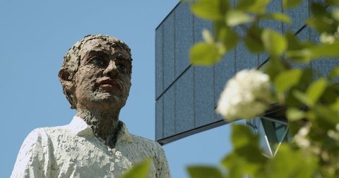 Berlin , Berlin , Germany - 04 30 2020: Close Up of Axel Springer Sculpture in Front of Headquarter in Berlin