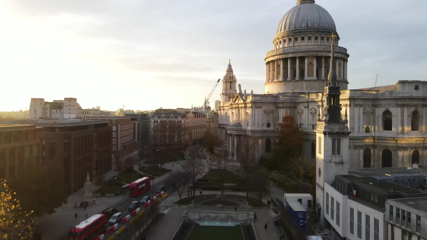Stunning St Paul's Cathedral Aerial view  London uk, taken in Autumn 2020 Royalty-Free Stock Footage #1063572421