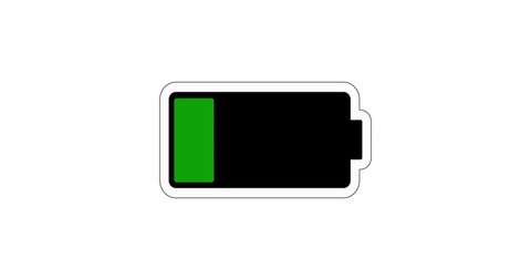 Technology Graphic Animation of Floating Battery on the digital grid are being fully charged on white background. Alkaline battery charging charge indicator icon, level battery energy. 4k. 60 fps