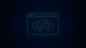 Glowing neon line Web design and front end development icon isolated on black background. 4K Video motion graphic animation.