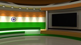 India flag background. News studio. The perfect backdrop for any green screen or chroma key video or photo production. 3d render.