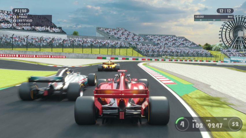 Sports Car Racing On A Racing Track 3d Video Game. Gameplay Screen. Finish
