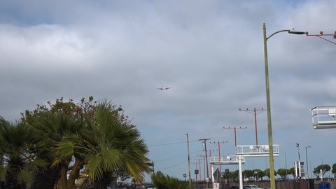 Los Angeles, CA  USA - 06-07-2019: A Beechcraft King Air on short final approach at Los Angeles International Airport