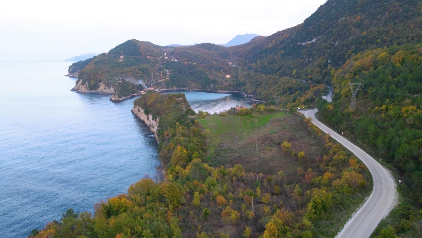 Gideros bay on the black sea, Kastamonu, Cide-Gideros, beautiful sea bay in autumn, steep cliffs parallel to the sea  | Shutterstock HD Video #1063587607