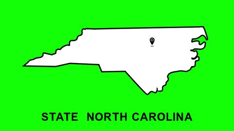 North Carolina State of USA with pointer in capital city Raleigh. Animated close up map of North Carolina highlighted from map of USA. Zoom showing of state for social information, news. Alpha channel