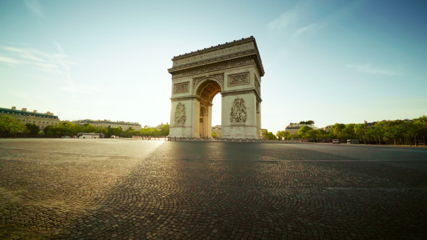 hyper lapse Triumphal Arch at sunrise, Paris, France Royalty-Free Stock Footage #1063597681