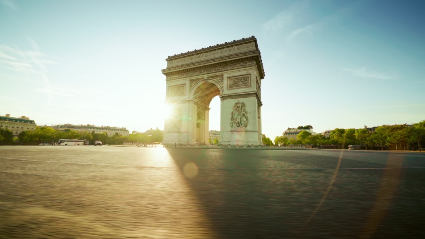 Hyper lapse Triumphal Arch at sunrise, Paris, France | Shutterstock HD Video #1063597681