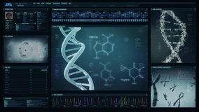
Futuristic technological interface analyzing human DNA. Medical profile of patient showing, genome sequence, DNA visualization, cell mitosis, chromosome animation. Healthcare information. - Powered by Shutterstock - Get 15% off with code: PIKWIZARD15