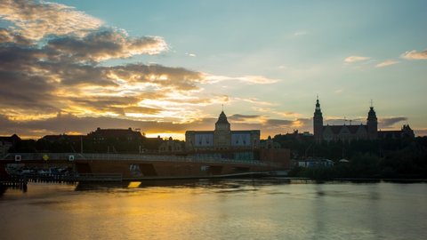 Beautiful View At Szczecin City in Poland During Sunset- Time-Lapse Shot