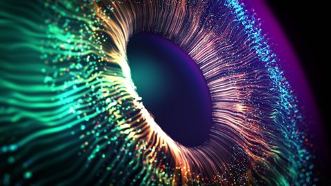 Multicolor Bright Explosion Vivid Particles. Animated Future Colourful Gradients Macro Shot. Modern VFX Design Abstraction Form. Colored Opening Eye. Firework Display Footage. New Digital AI Wallpaper