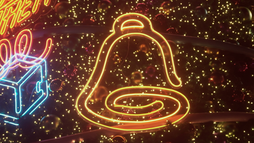 Christmas New year 2021 neon light decoration at night.