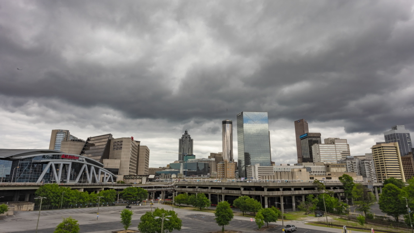 Atlanta , Georgia , United States - 04 30 2020: storm clouds clearing over downtown Atlanta