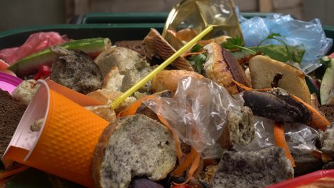 Organic waste, food loss, plastic bottles, packaging and disposable tableware. Waste sorting and recycling problem. Garbage after the holiday