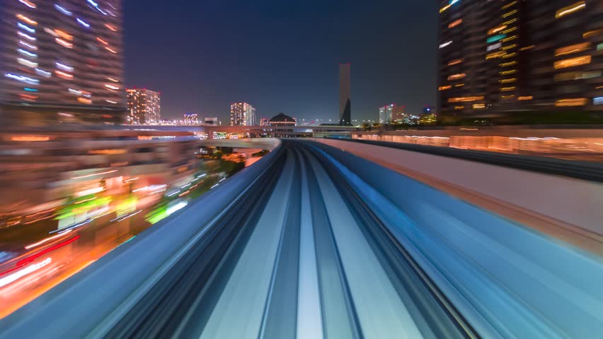 Point of view time-lapse through Tokyo tunnels via the automated guideway transit system (AGT) called the Yurikamome at night.  | Shutterstock HD Video #10636391