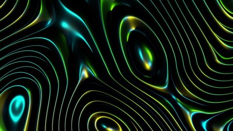 Cyberpunk background neon style concept. Retro futuristic luminescent wave animation, colorful liquid filling with gradient relative to circumference. Abstract gold green blue shiny glow. 3D rendering స్టాక్ వీడియో