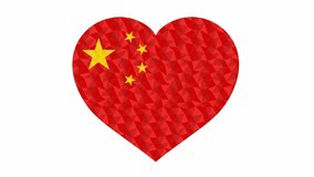Chinese flag in form of beating heart low poly style animated video suitable as a site element
