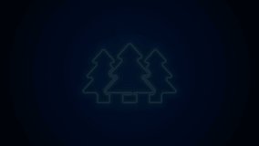 Glowing neon line Trees icon isolated on black background. Forest symbol. 4K Video motion graphic animation.
