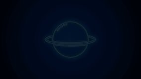 Glowing neon line Planet Saturn with planetary ring system icon isolated on black background. 4K Video motion graphic animation.