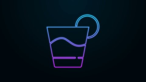 Glowing neon line Cocktail icon isolated on black background. 4K Video motion graphic animation.