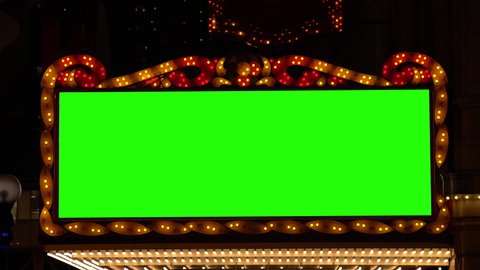 4K UHD golden bulbs marquee lights Banner background with green screen