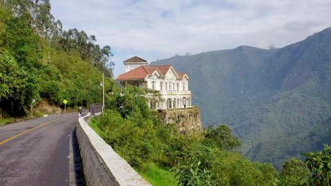 Amazing view of the famous waterfall Salto del Tequendama in the river Bogota, near the city of Bogota in Colombia, where you can find a haunted house between the green mountains