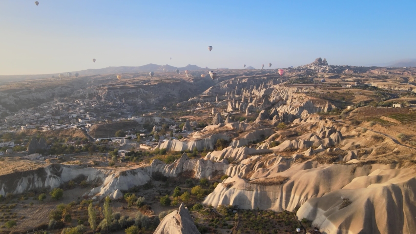 Cappadocia, Turkey : Balloons in the sky. Aerial view Royalty-Free Stock Footage #1063663345