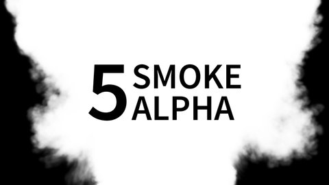 Set of five smoke video effects. Image reveal. 3D Render simulation. White smoke effect on black background. Luma matte, alpha channel. Easy to use with your video. VFX pack. Mask overlay. 4K clip