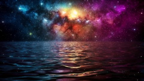 Calm Sea under a Colorful Starry Night Sky VJ Loop Background