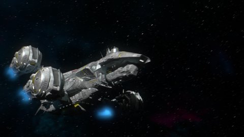 Futuristic Spaceship Flying in deep Space. Production Quality Footage in ProRes 4444 codec, 25 FPS.