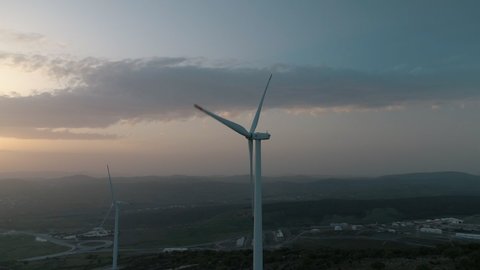 Aerial view of Wind Turbines. 4K Footage in Turkey