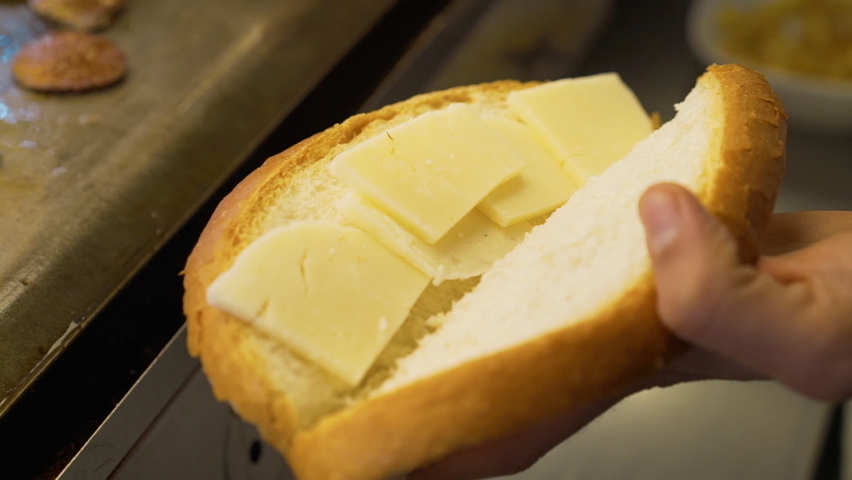 A chef is preparing Ayvalik Toast. Turkish cuisine
