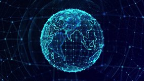 Animation of particle Earth Globe Rotating and Glow Light Shine Beam Loop With Alpha. big data technology, Connecting people Internet communications and business. - Powered by Shutterstock - Get 15% off with code: PIKWIZARD15