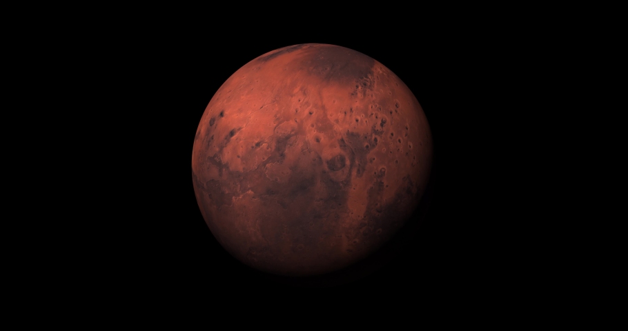 Spinning planet mars on dark .Planet mars sun rise isolate on dark. front view of Mars planet from space. full 3d view of Mars 4k resolution. | Shutterstock HD Video #1063675228