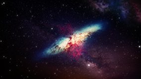 Universe video or big bang video. Fly by universe video. Camera moves towards space and nebula with stars flying by. Trippy video of space travel. Apt for opener or intros.