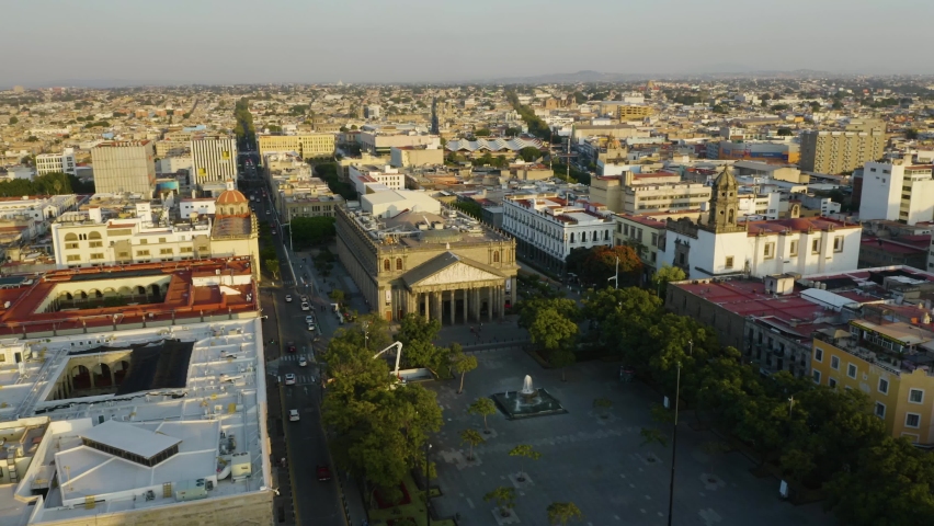 Aerial View of Teatro Degollado. Liberation Square. Guadalajara, Jalisco, Mexico