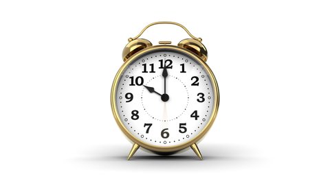 Time going by on classic alarm clock isolated against white background. Suitable as life time concept. Seamlessly looped animation
