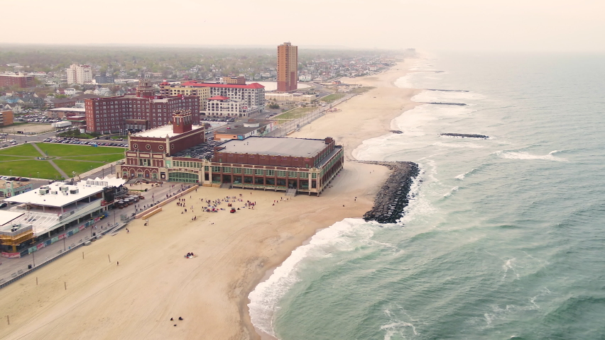 Aerial, zoom in, Asbury Park Convention Hall, New Jersey, USA
