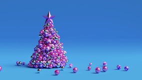 A tree of Christmas balls is growing dynamically on a bright colorful blue background. 3d animation - Powered by Shutterstock - Get 15% off with code: PIKWIZARD15