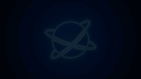 Glowing neon line Artificial satellites orbiting the planet Earth in outer space icon isolated on black background. Communication, navigation concept. 4K Video motion graphic animation.