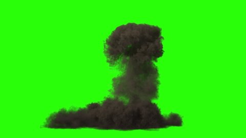 3D Fire Explosion with Puffy Black Smoke on Green Screen Background