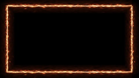 Electric orange frame on black background. 4K Abstract neon glow color moving seamless art loop. Loop lines colorful design, looped animation.