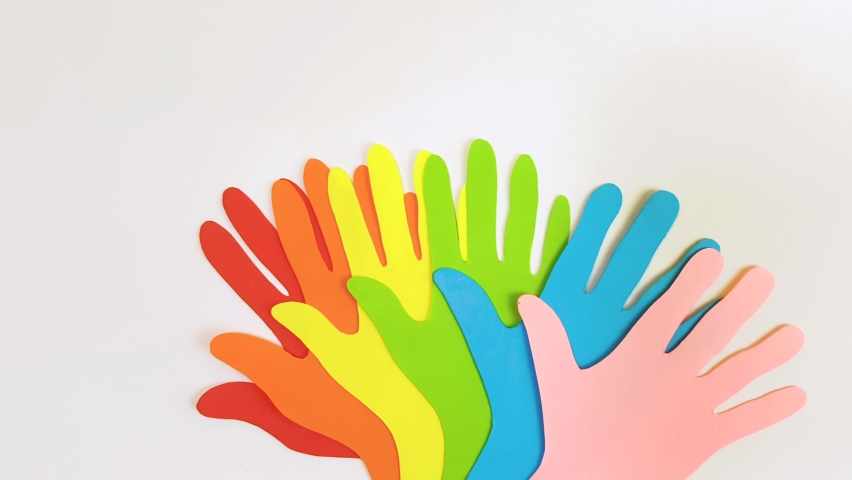 Stop motion video. International Human Rights day image for global equality and peace with colorful people hand prints, social diversity concept. | Shutterstock HD Video #1063729639