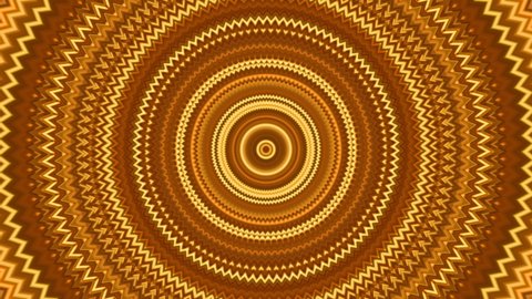 VJ fractal kaleidoscopic background. Golden motion with round design as background. Disco dinamic mandala spectrum lights concert spot bulb. 4k