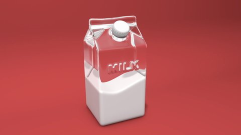 Liquid cow Milk into a glass box carton package.Concept of breakfast,groceries,drink,dairy products with minerals and calcium.3d Animation with waving movement.