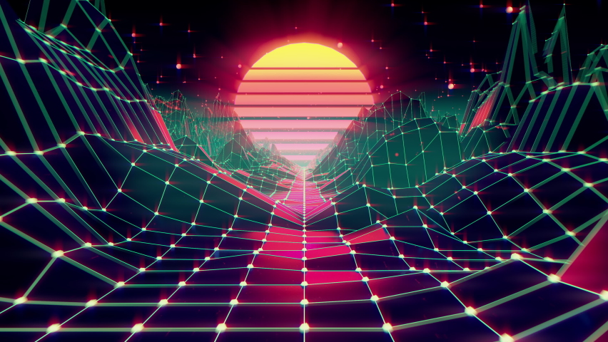 Beautiful 80s retro background loop animation. Retrowave horizon ...