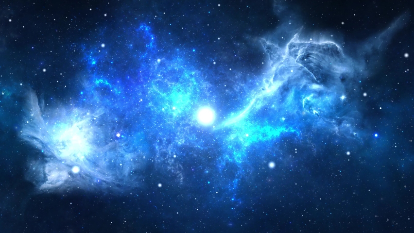 Blue Space Nebula Loop background 4k video moving stars space background rotation nebula. Camera flying through clouds and star field in outer space. Bursting Galaxy, Electric Glow Space light Royalty-Free Stock Footage #1063742515