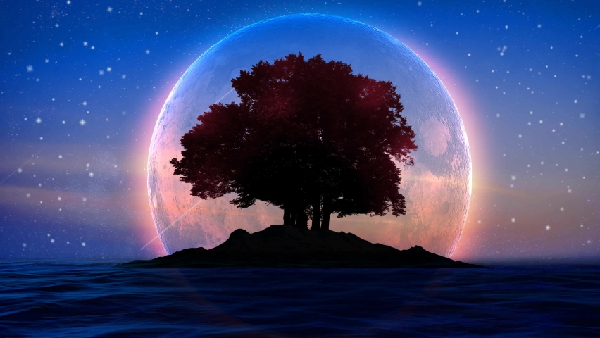 Beautiful moon in ocean, Shooting stars, Night fantasy, Loop animation background. Royalty-Free Stock Footage #1063746370