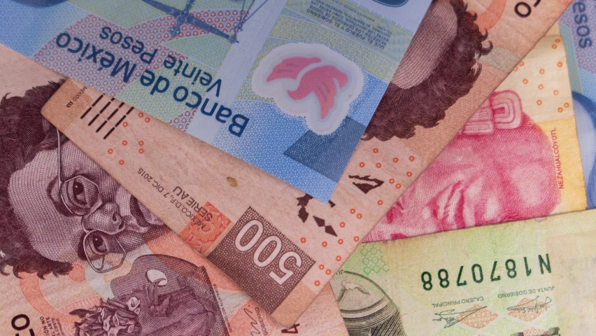 Colorful stop motion collage animation of mexican pesos of different denominations Royalty-Free Stock Footage #1063749463